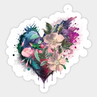 Pink Floral Heart with Humminbird Sticker